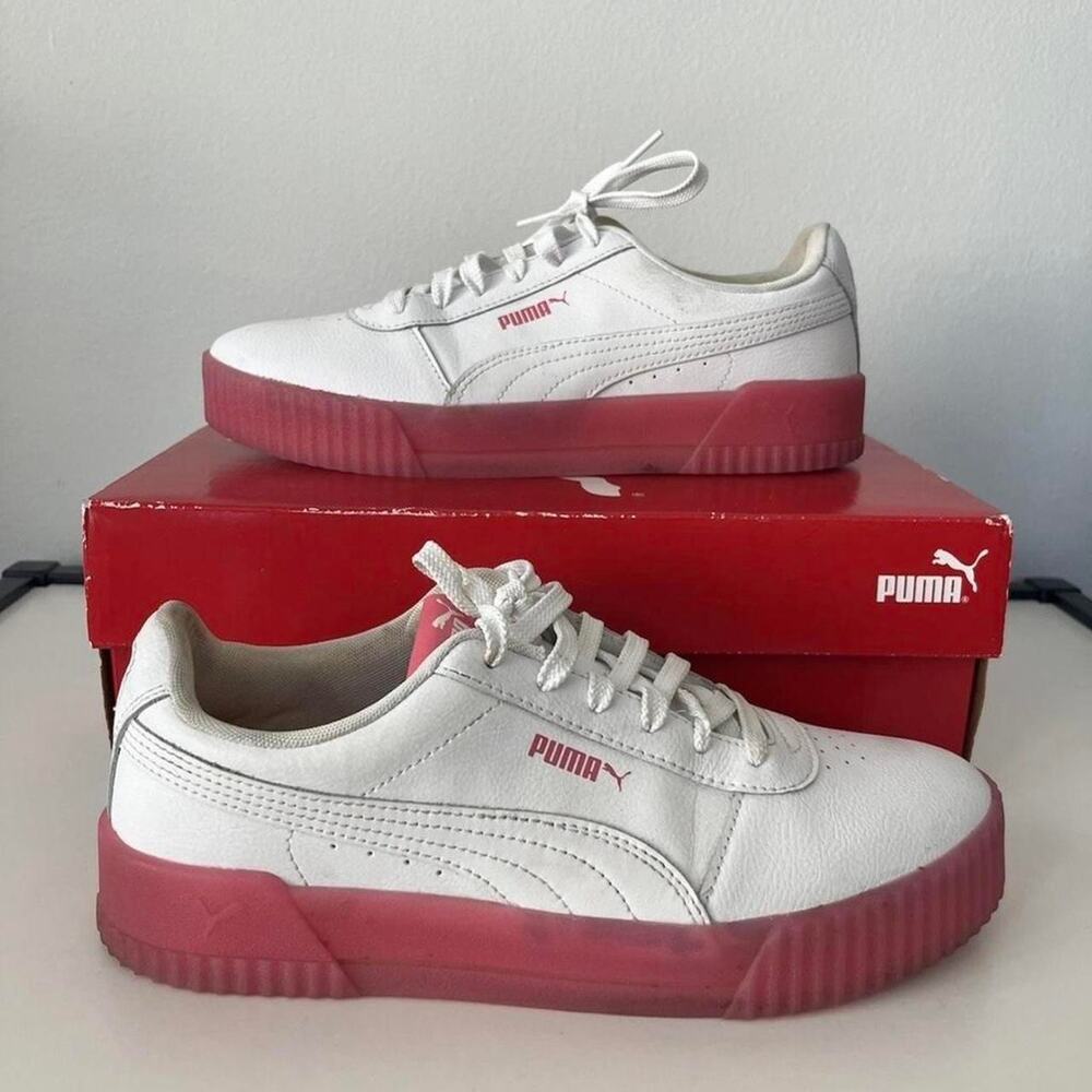 Puma White and Pink Platform Athletic Sneakers